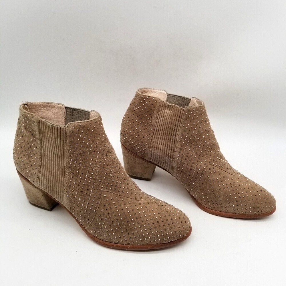 Aerin Womens Olive  Tan Suede Studded‎ Block Heel Ankle Booties 6 M
